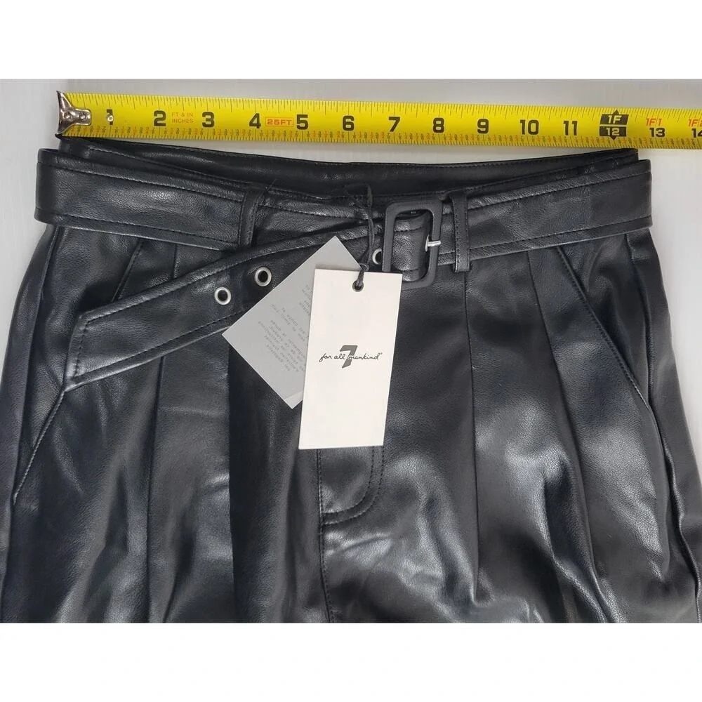 NWT 7 For All Mankind Faux Leather Wide Leg Black Emo Goth Pants Womens‎ Small